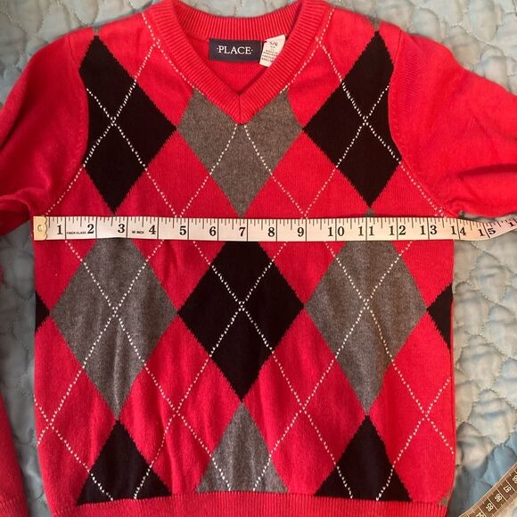 Children’s Place Red Plaid Argyle Pullover Sweater Boys Small 5/6 NWT - Picture 4 of 9